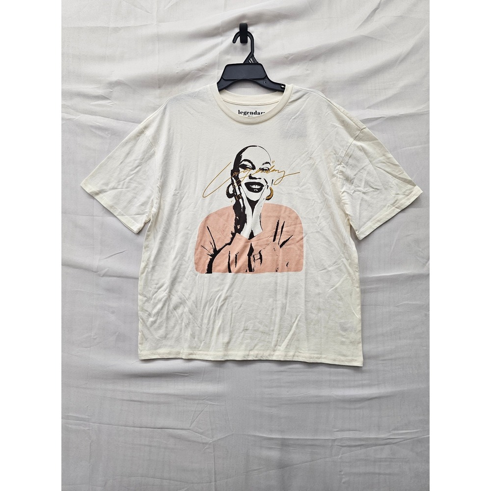 Legendary Rootz Womens Portrait Art Graphic T-Shirt Ivory Cotton Size Small